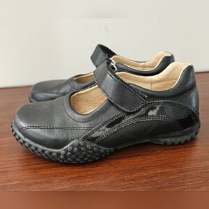 ASTER Little Girls Black Leather Mary Jane Shoes, Velcro Strap